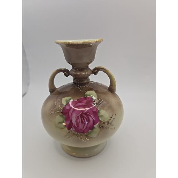 Nippon Raised Gold-Beaded Hand-painted Vase - Picture 3 of 6